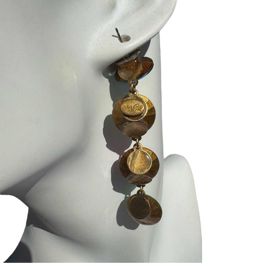 STUNNING Vintage Wendy Gill Colorful Crystal Rhinestone Dangle Earrings - Picture 3 of 4